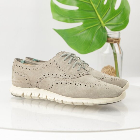 Cole Haan Shoes - Cole Haan Womens ZeroGrand Sneaker Flat Size 8 Gray Nubuck Wingtip Oxford Shoe